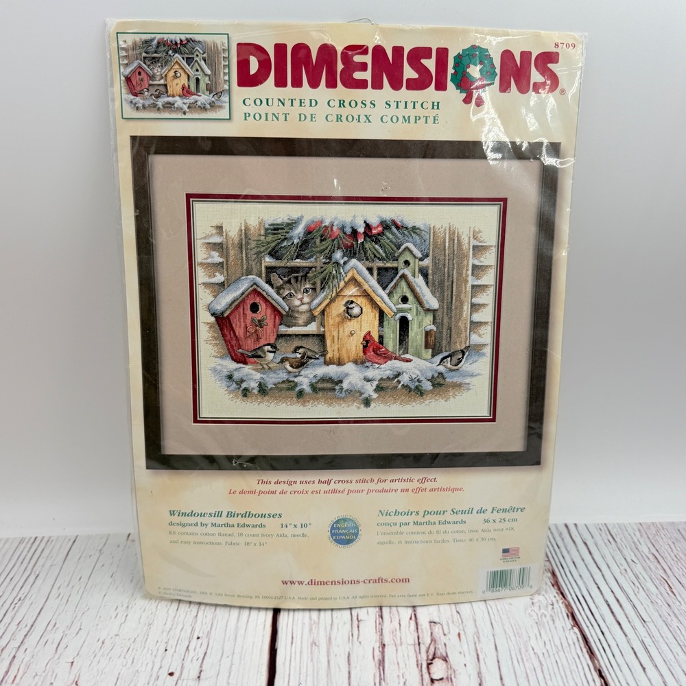 Dimensions 8709 Windowsill Birdhouse Cat Counted Cross Stitch Kit Martha Edwards